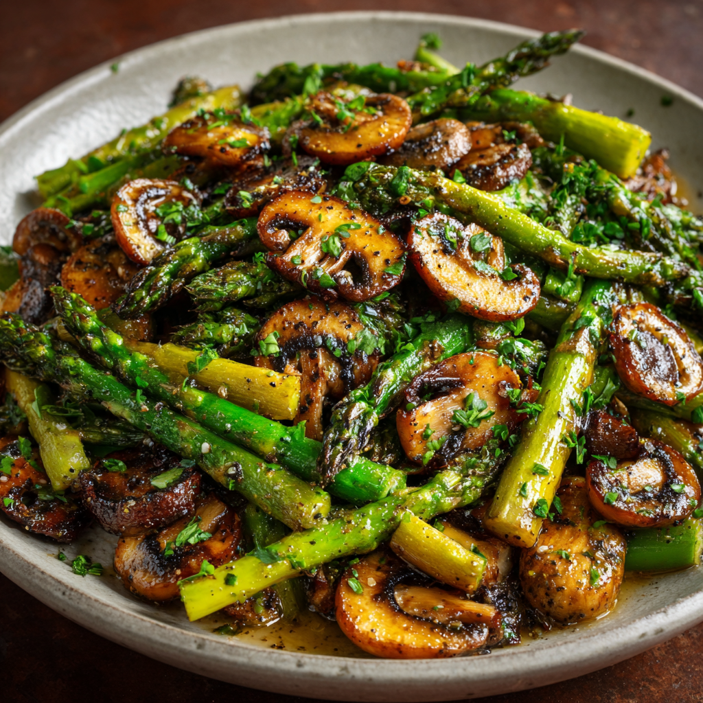 Sautéed Asparagus and Mushrooms Recipe - Recipe Image