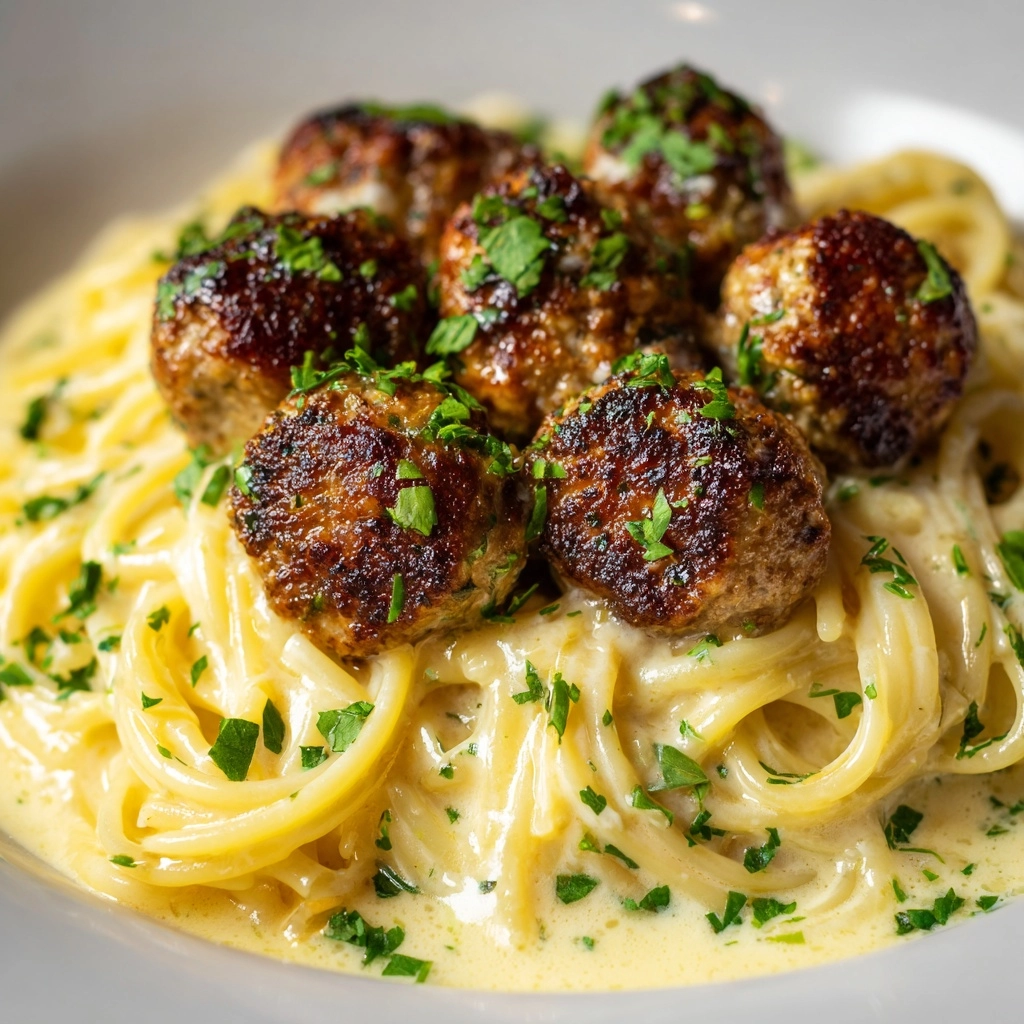 Garlic Butter Chicken Balls with Creamy Parmesan Pasta Recipe - Recipe Image