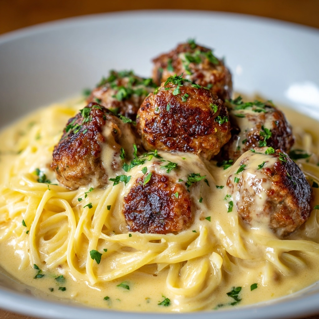 Garlic Butter Chicken Balls with Creamy Parmesan Pasta Recipe - Recipe Image