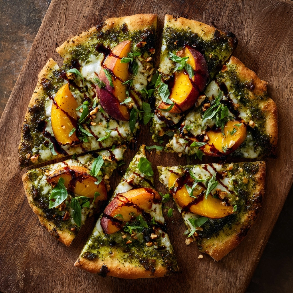 Toasted Walnut Pesto and Caramelized Nectarine Pizza with Spicy Balsamic Drizzle Recipe - Recipe Image