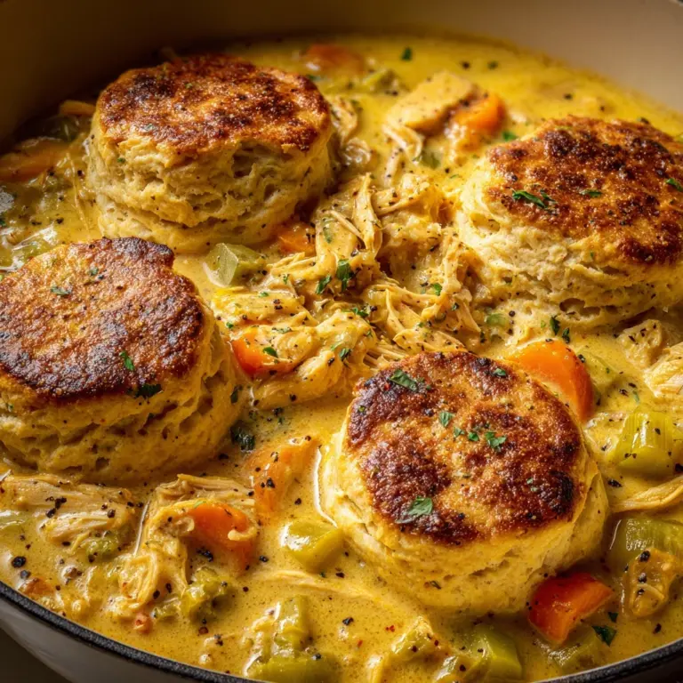 Skillet Chicken Pot Pie with Parmesan Herb Butter Biscuits Recipe