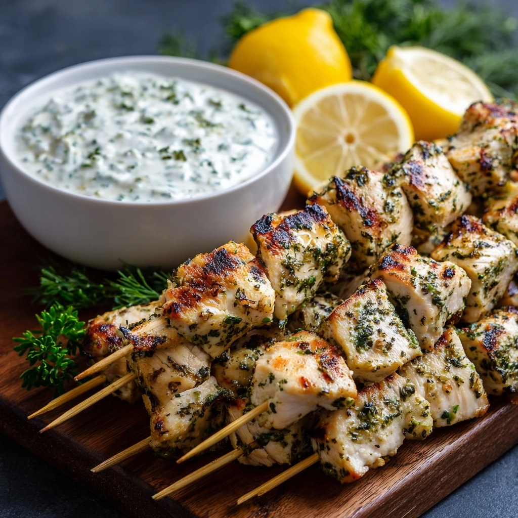 Greek Lemon Chicken Skewers with Tzatziki Sauce Recipe - Recipe Image