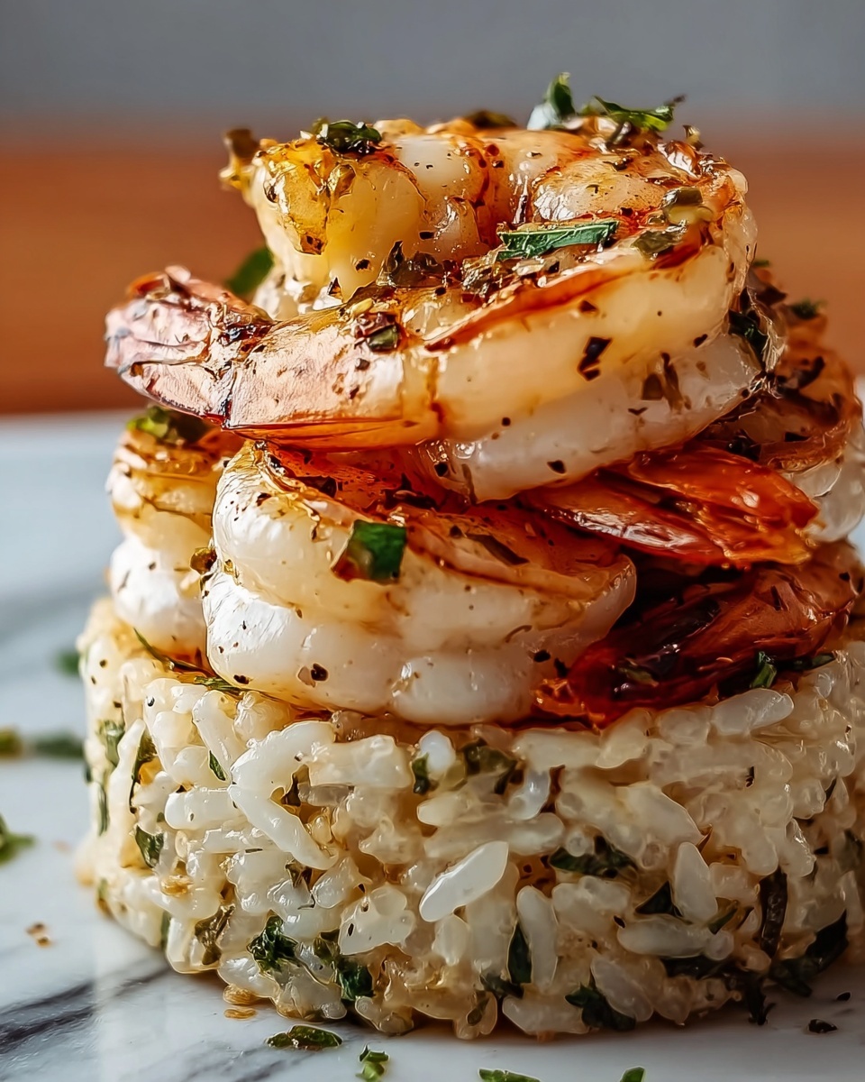 Garlic Butter Shrimp and Rice Stack Recipe - Recipe Image