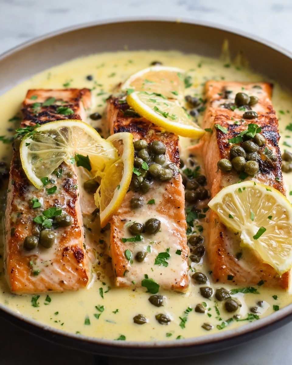 One-Pan Creamy Lemon Caper Butter Salmon Recipe - Recipe Image