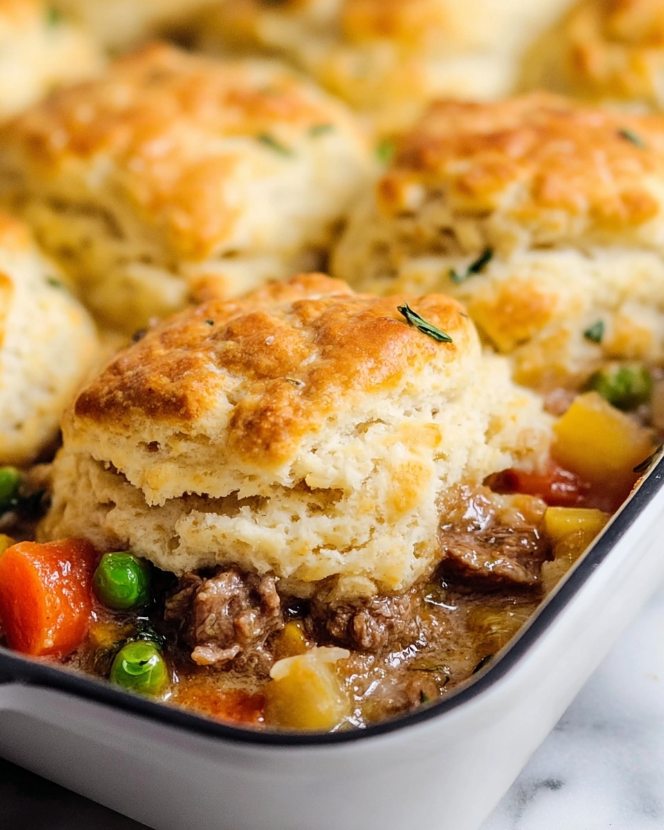 Creamy Chicken and Cheddar Biscuit Casserole Recipe - Recipe Image