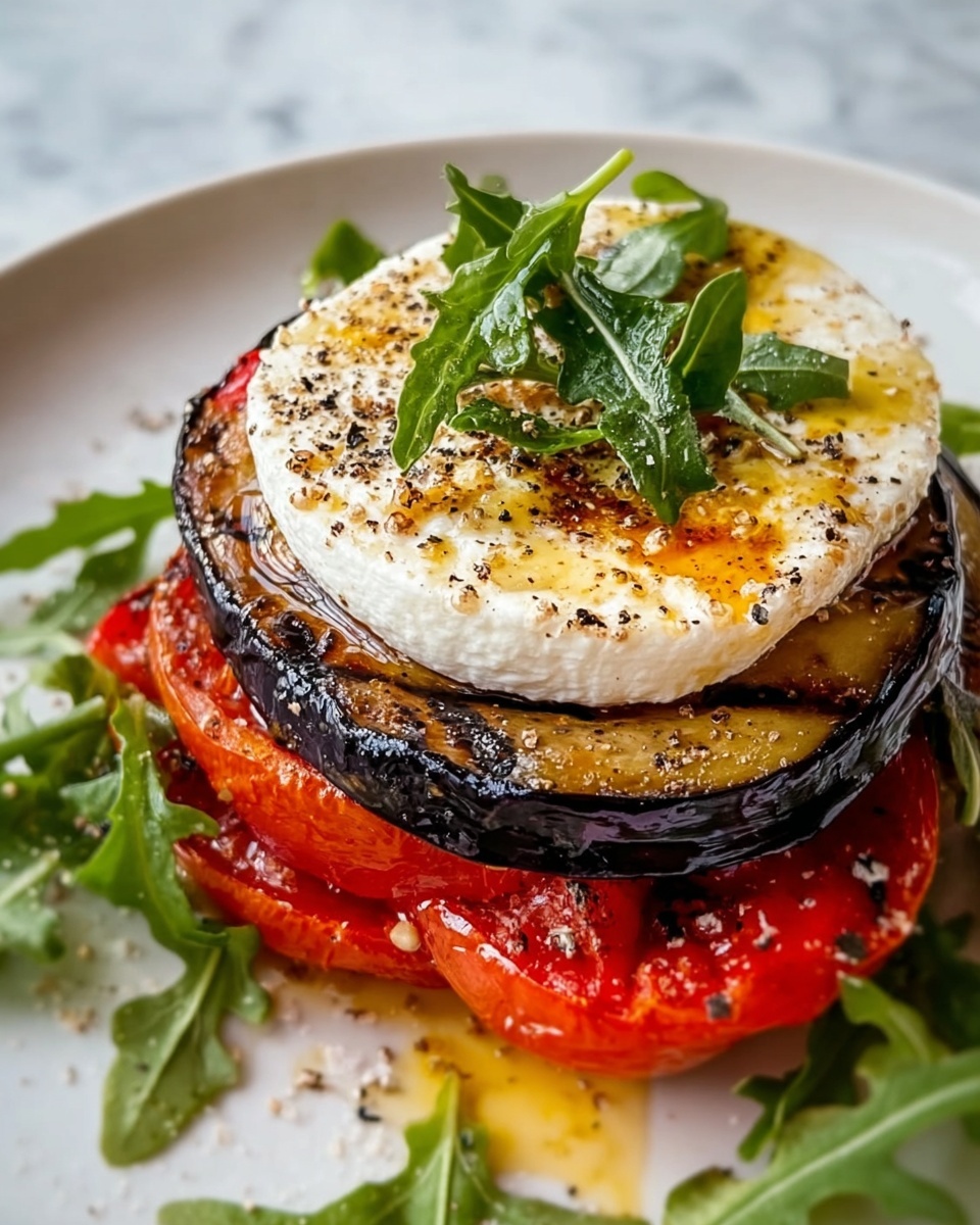Grilled Eggplant Ratatouille with Fresh Cheese and Arugula Recipe - Recipe Image