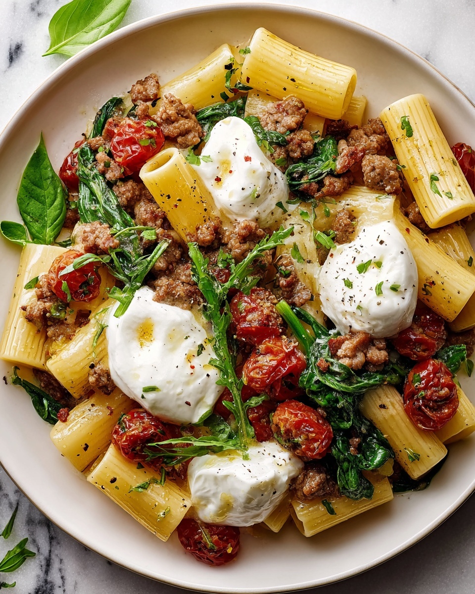 One Pot Lemony Pasta with Sausage, Broccoli Rabe, and Burrata Recipe - Recipe Image