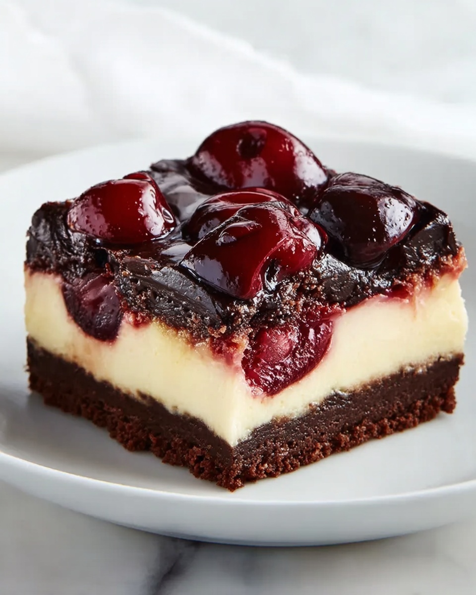 Irresistible Cherry Chocolate Brownie Cheesecake Bars Recipe - Recipe Image