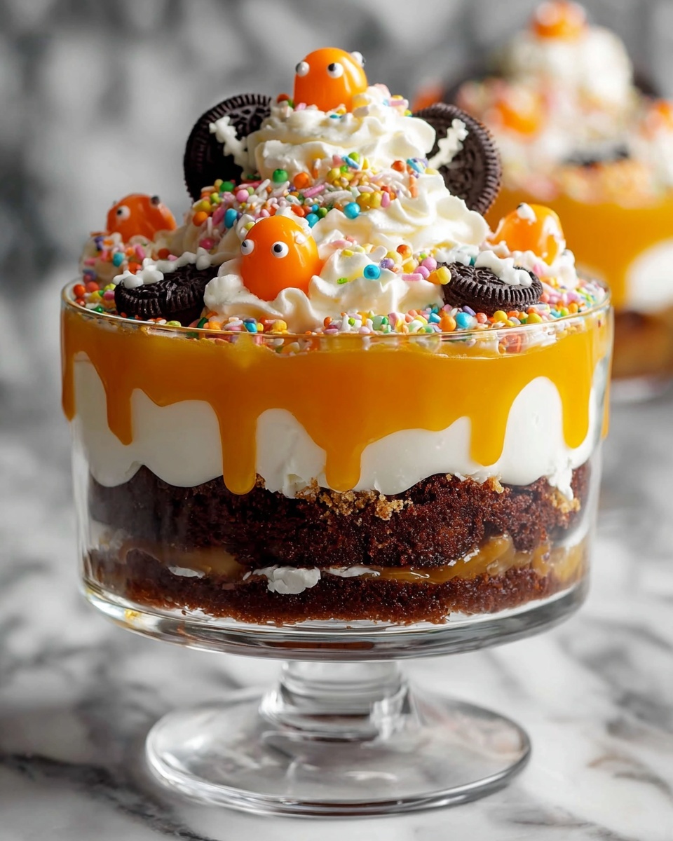 Halloween Chocolate Cake Trifle with Gummy Eyeballs and Spooky Decorations Recipe - Recipe Image