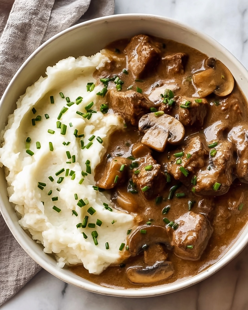 Slow Cooker Beef Stroganoff with Garlic Butter Mushrooms and Creamy Sauce Recipe - Recipe Image