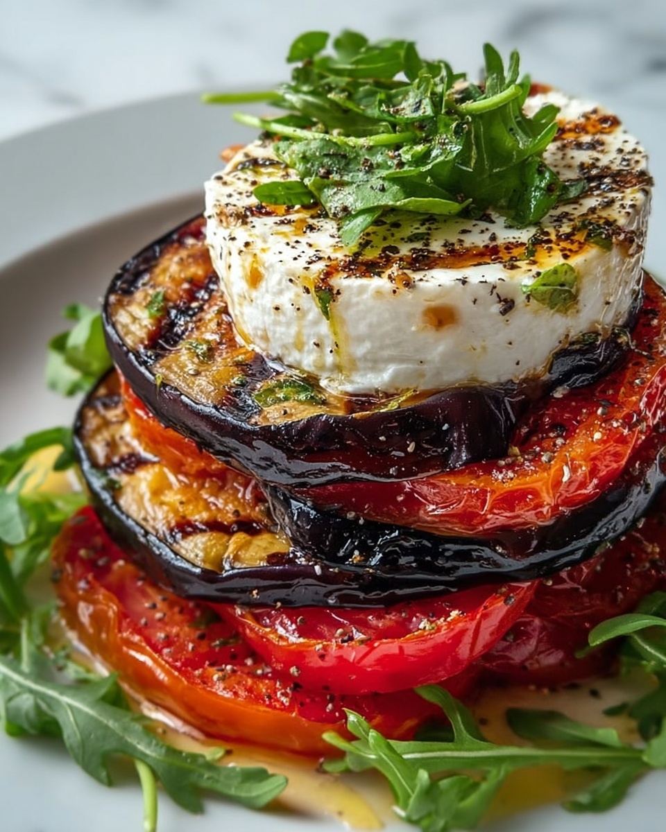 Grilled Eggplant Ratatouille with Fresh Cheese and Arugula Recipe - Recipe Image