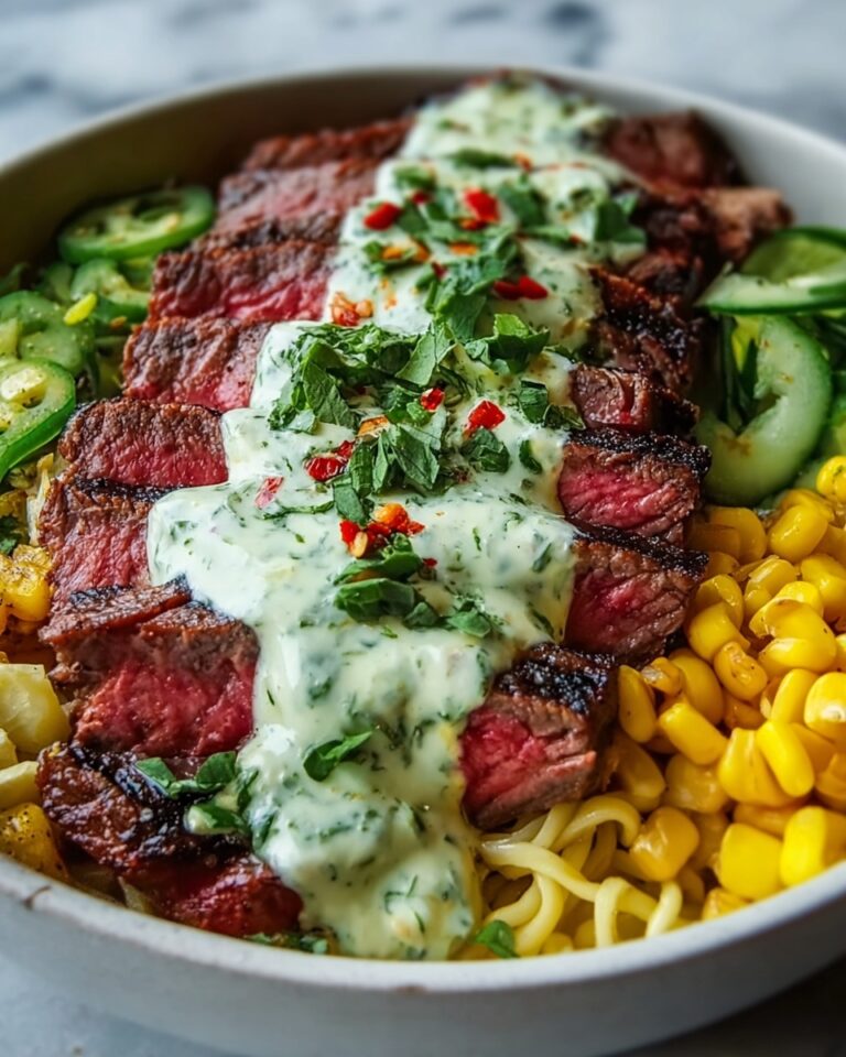 Steak, Avocado & Roasted Corn Bowl with Cilantro Cream Sauce Recipe
