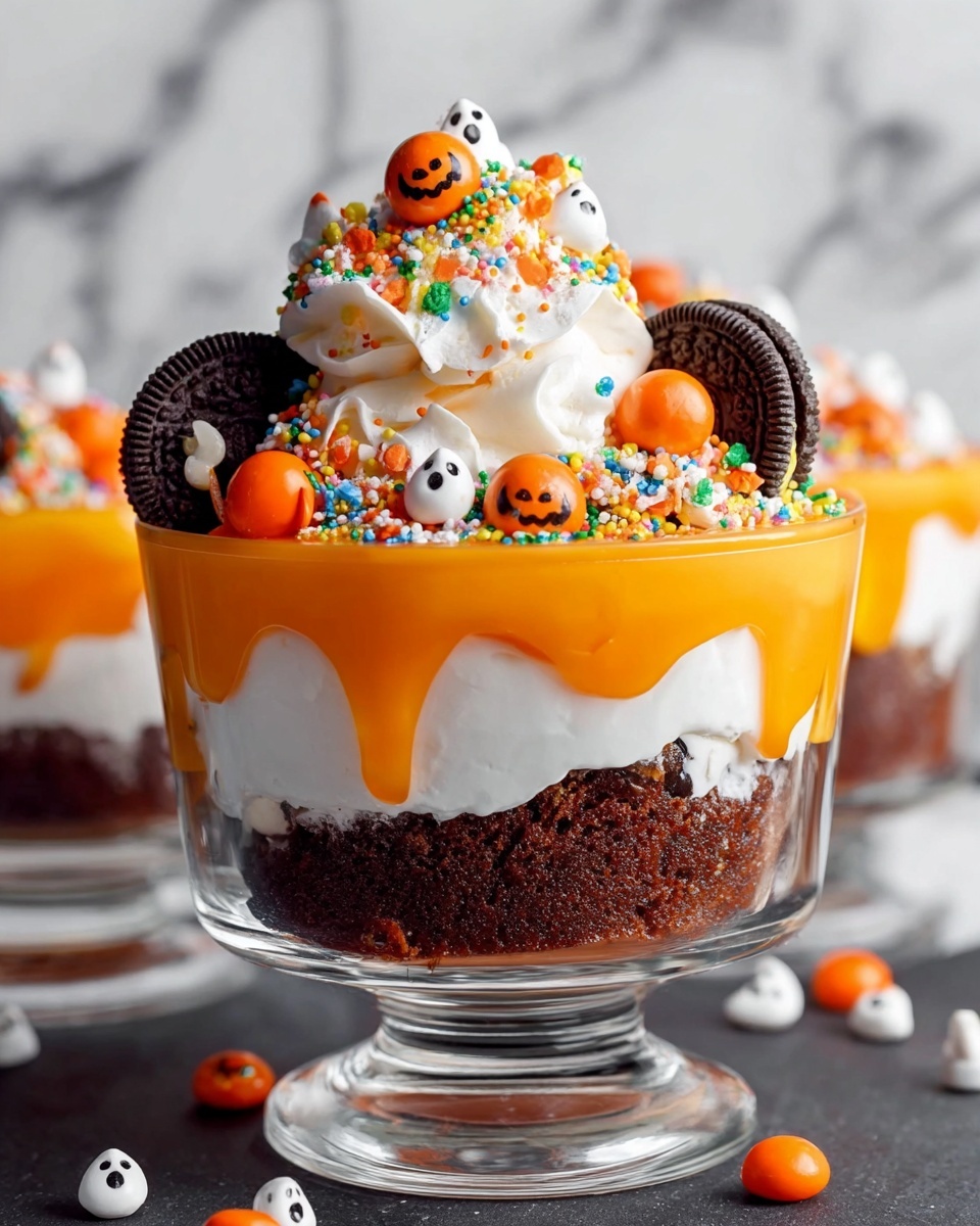 Halloween Chocolate Cake Trifle with Gummy Eyeballs and Spooky Decorations Recipe - Recipe Image