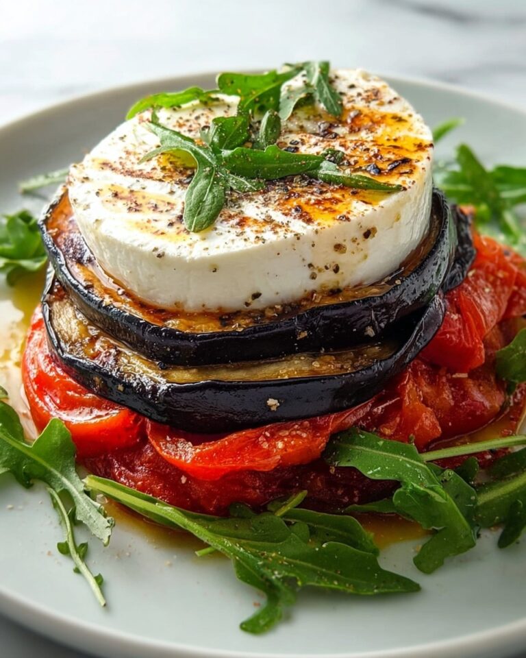 Grilled Eggplant Ratatouille with Fresh Cheese and Arugula Recipe
