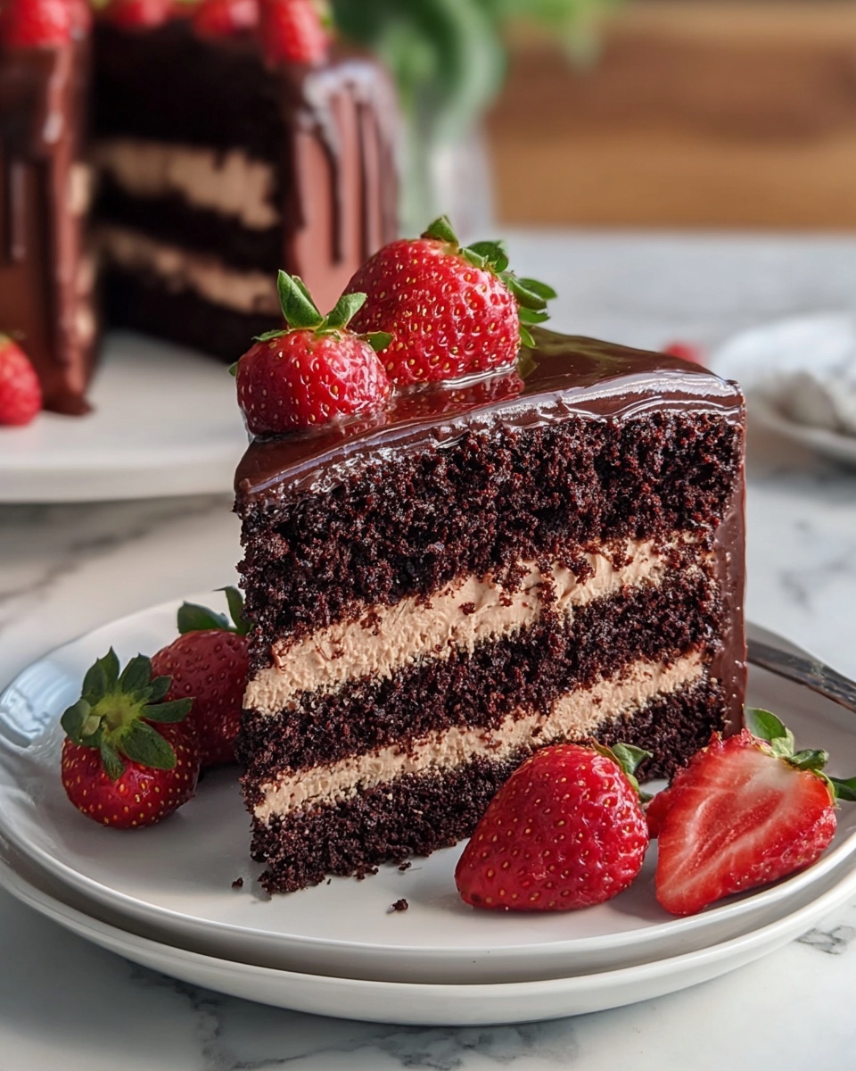 Strawberry Chocolate Cake with Fresh Strawberry Jam and Cream Cheese Frosting Recipe - Recipe Image