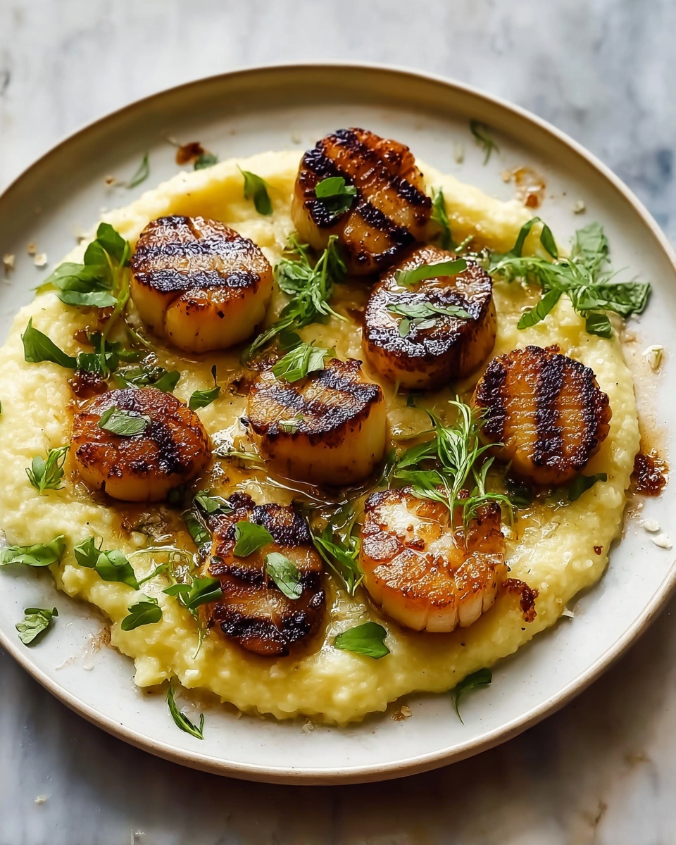 Honey Butter Blackened Scallops with Herby Polenta Recipe - Recipe Image