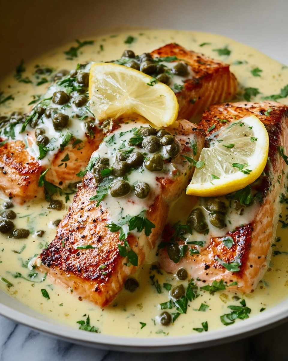 One-Pan Creamy Lemon Caper Butter Salmon Recipe - Recipe Image