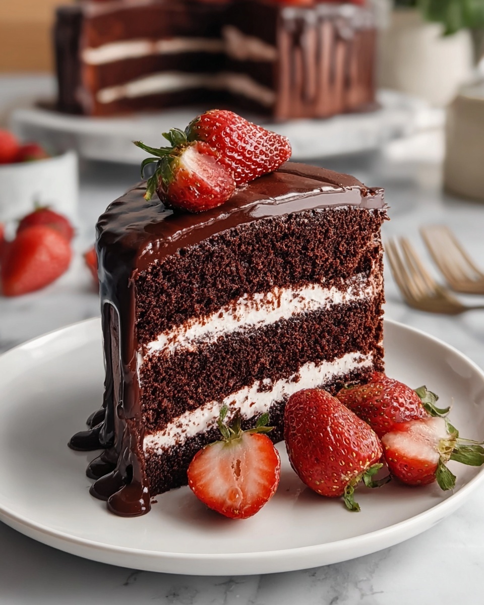 Strawberry Chocolate Cake with Fresh Strawberry Jam and Cream Cheese Frosting Recipe - Recipe Image