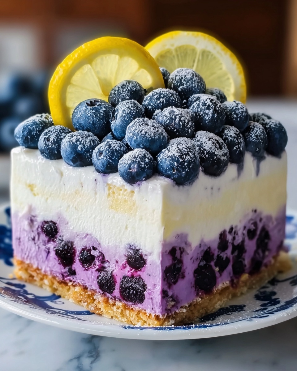 Lemon Blueberry Shortbread Mousse Cake Recipe - Recipe Image