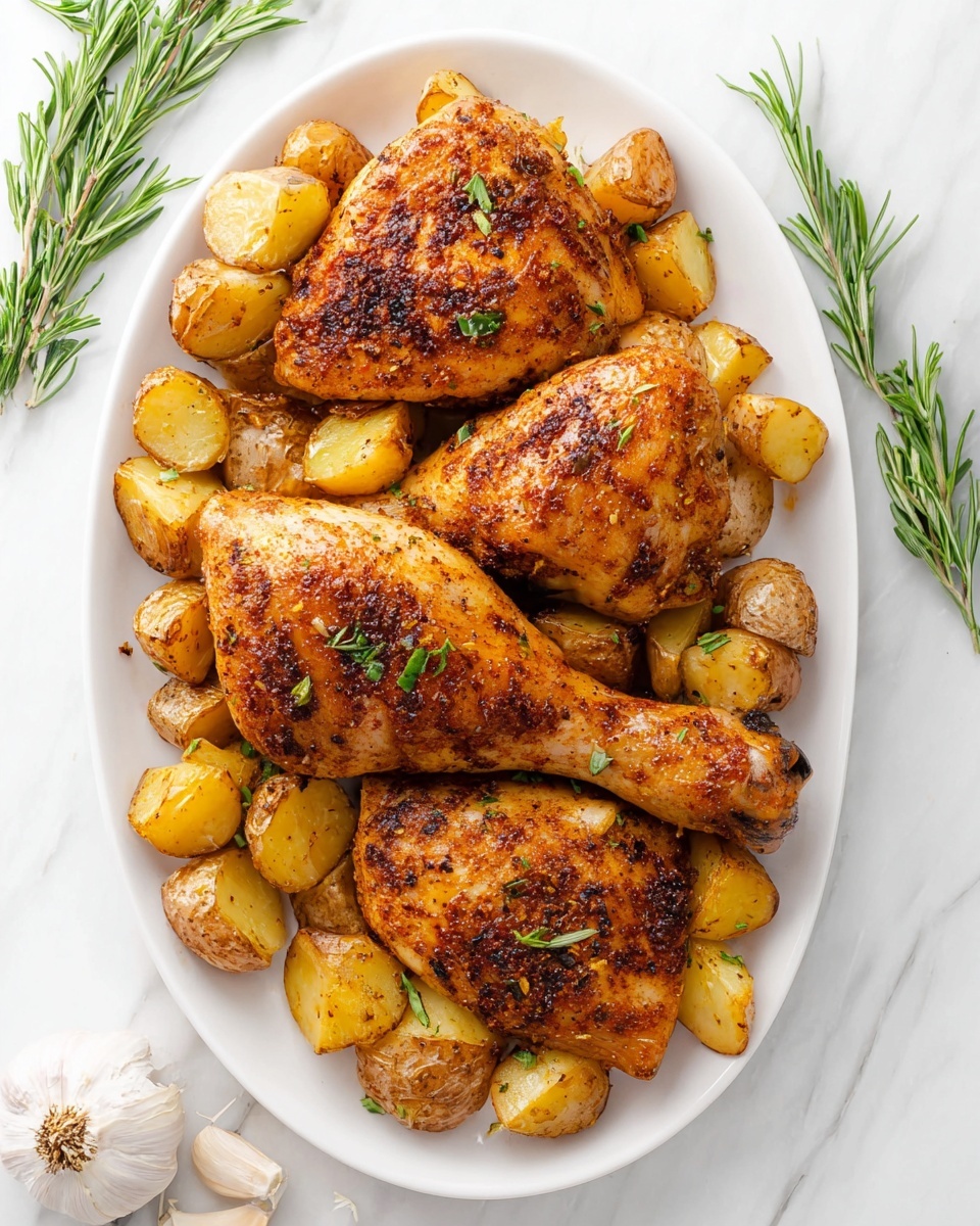 Rosemary Garlic Chicken Quarters with Roasted Potatoes Recipe - Recipe Image