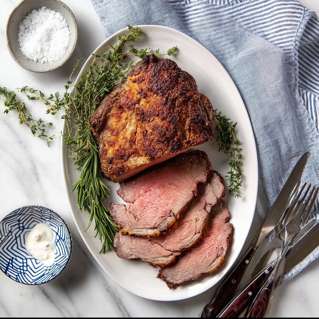 Roasted Boneless Leg of Lamb with Garlic and Herb Crust and Horseradish Cream Recipe - Recipe Image