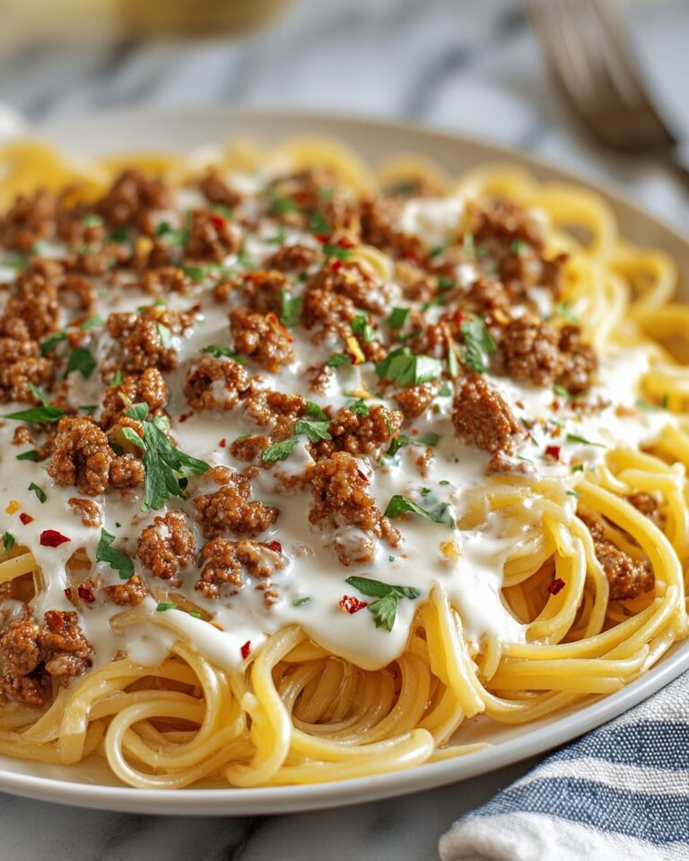 Creamy Ground Beef Alfredo Pasta Recipe