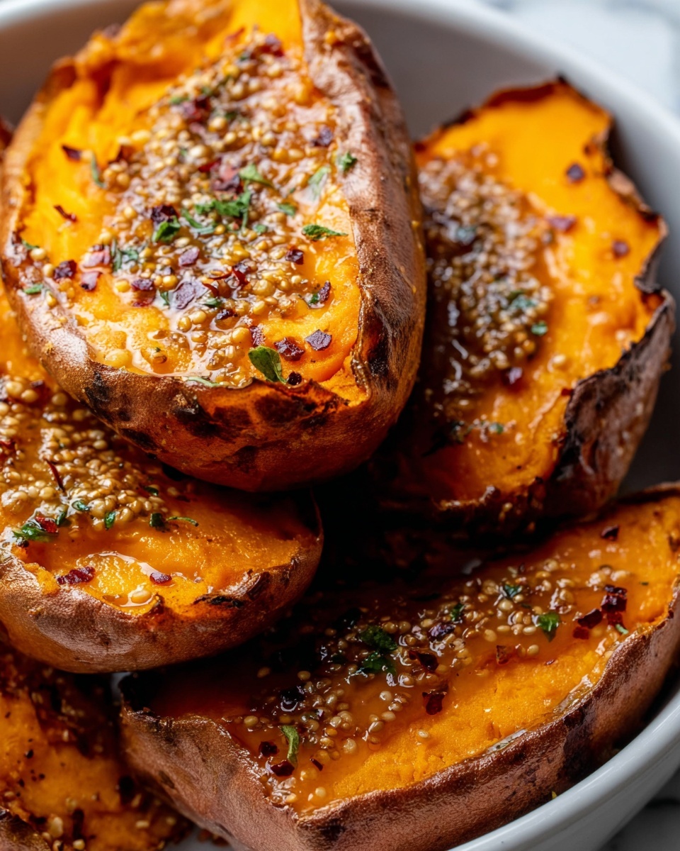 Delicious Sticky Tahini Butter Sweet Potatoes Recipe - Recipe Image