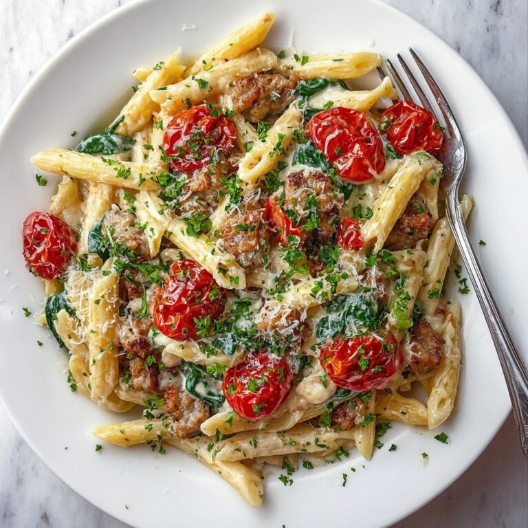 Creamy Sausage Pasta with Cherry Tomatoes and Spinach Recipe