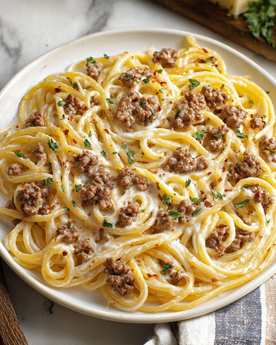 Creamy Ground Beef Alfredo Pasta Recipe - Recipe Image