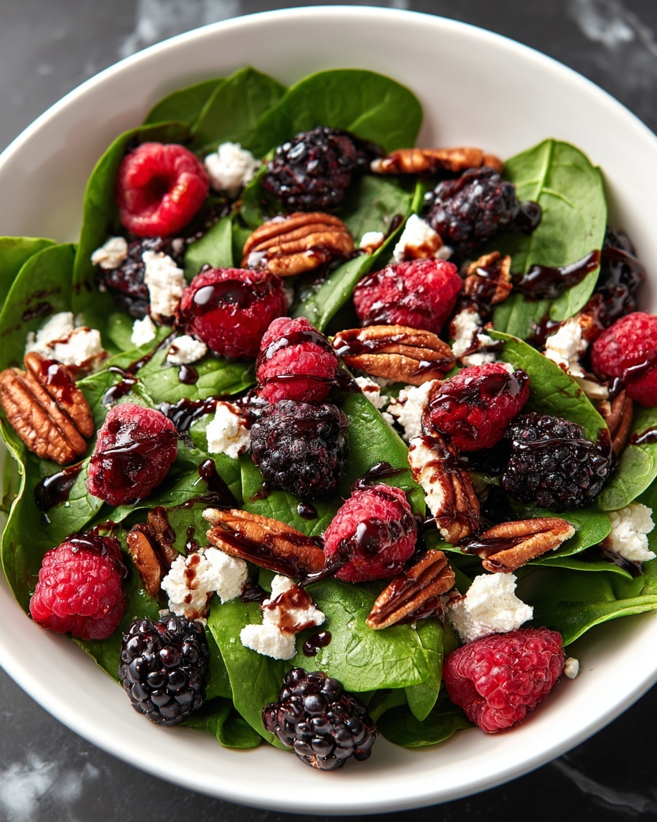 Berry Spinach Salad with Crispy Prosciutto, Pecans, and Balsamic Glaze Recipe - Recipe Image