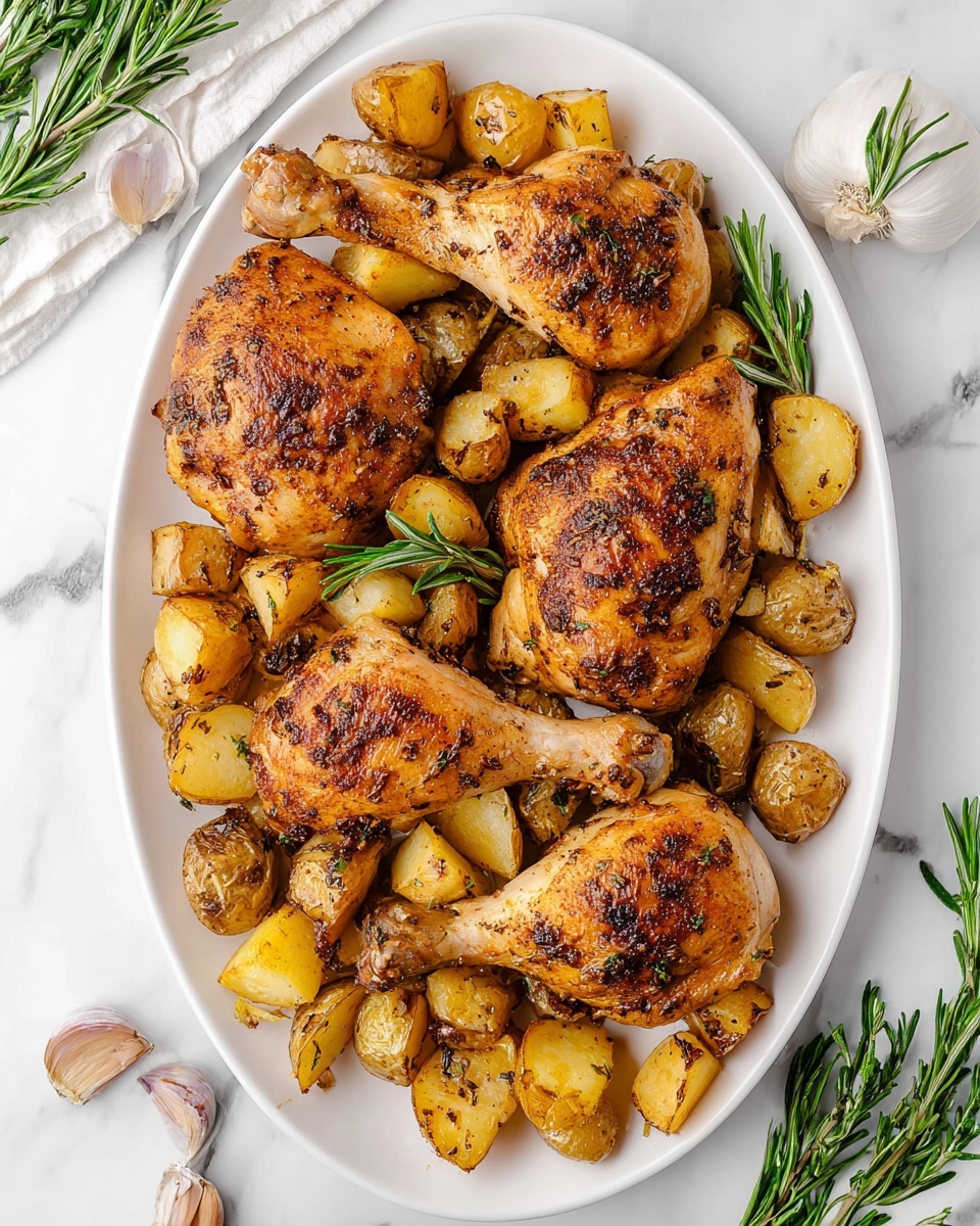 Rosemary Garlic Chicken Quarters with Roasted Potatoes Recipe - Recipe Image