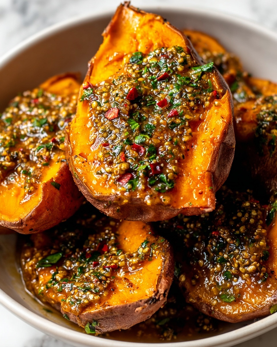 Delicious Sticky Tahini Butter Sweet Potatoes Recipe - Recipe Image