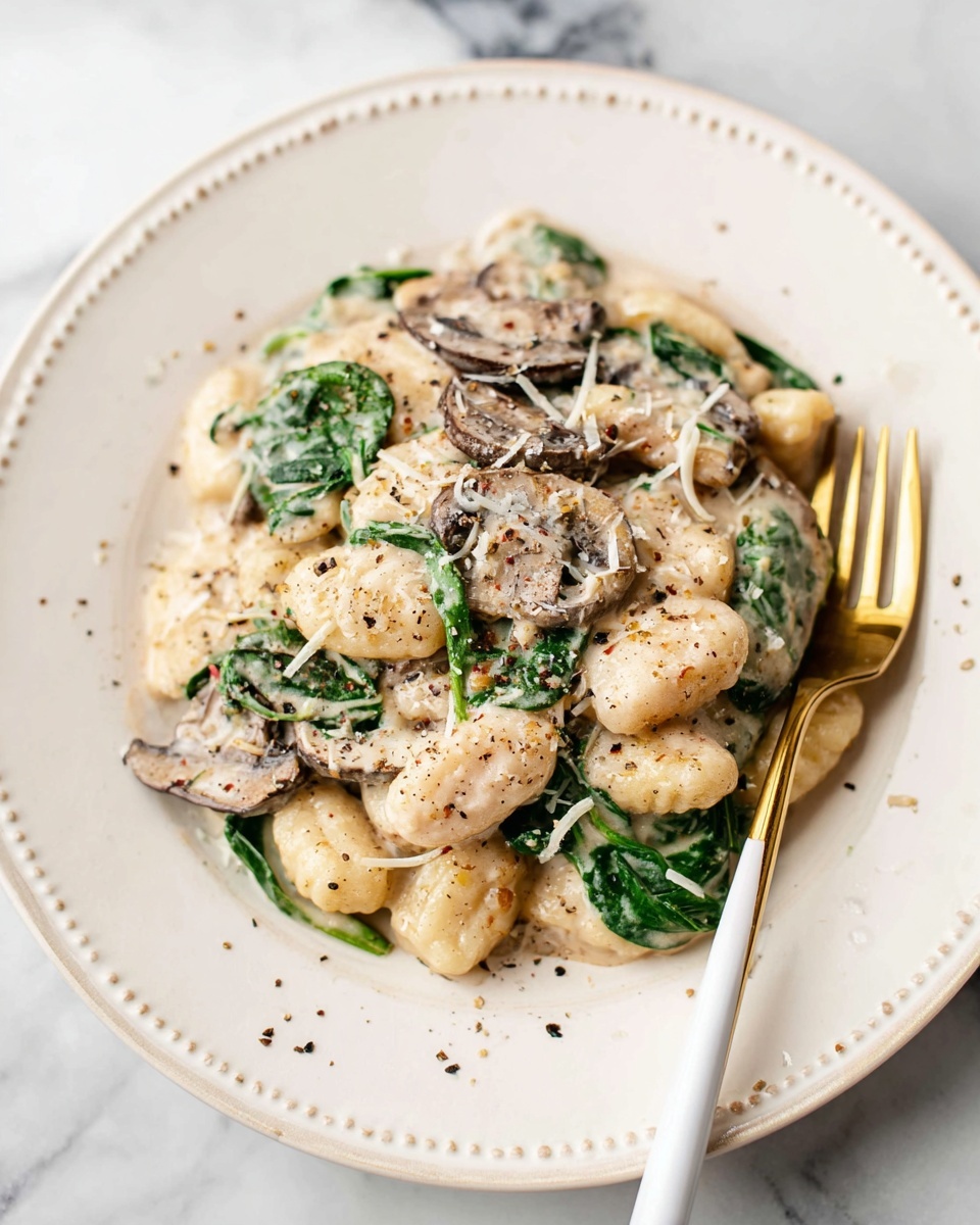 Creamy Mushroom and Spinach Gnocchi Recipe - Recipe Image