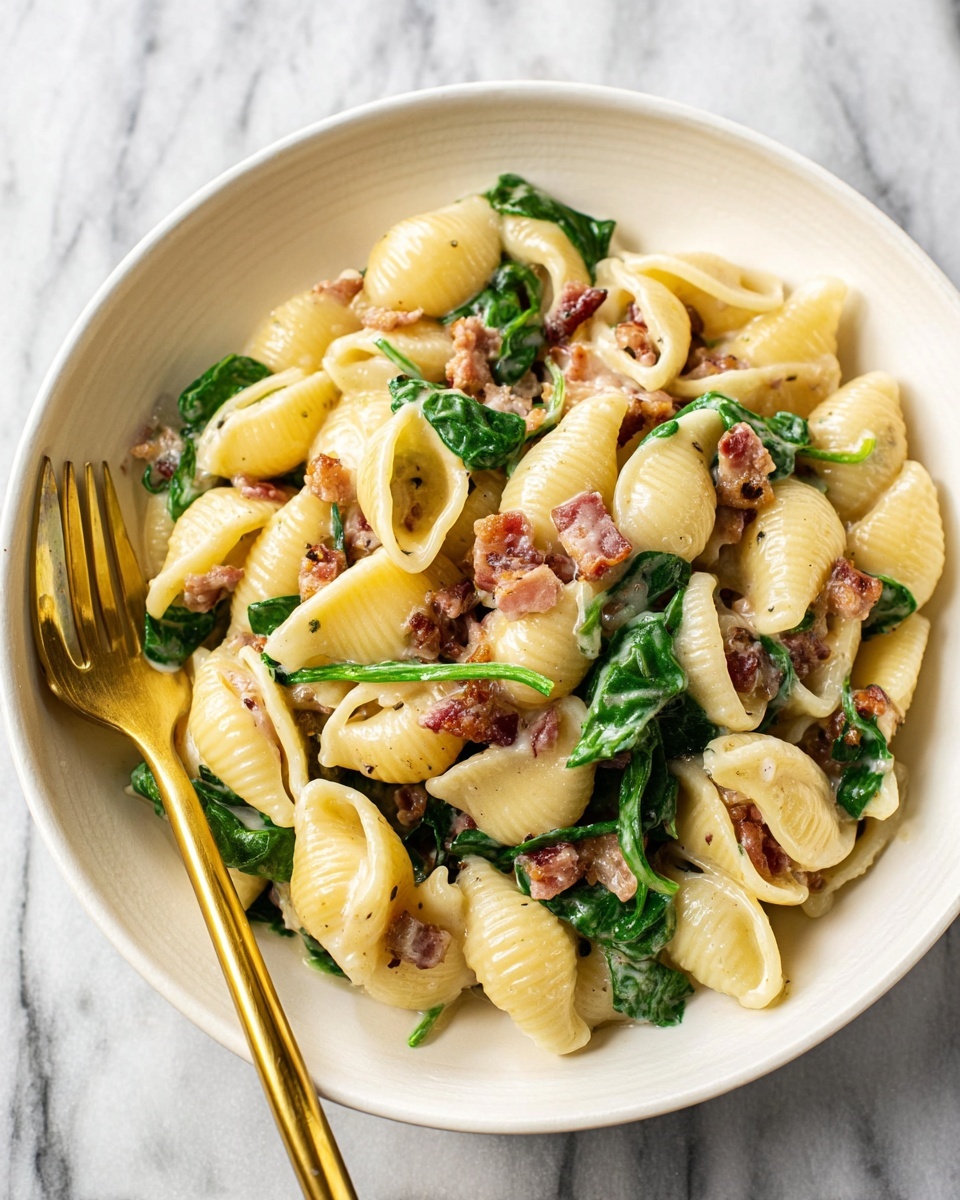 Brie Pasta with Crispy Pancetta and Spinach Recipe - Recipe Image