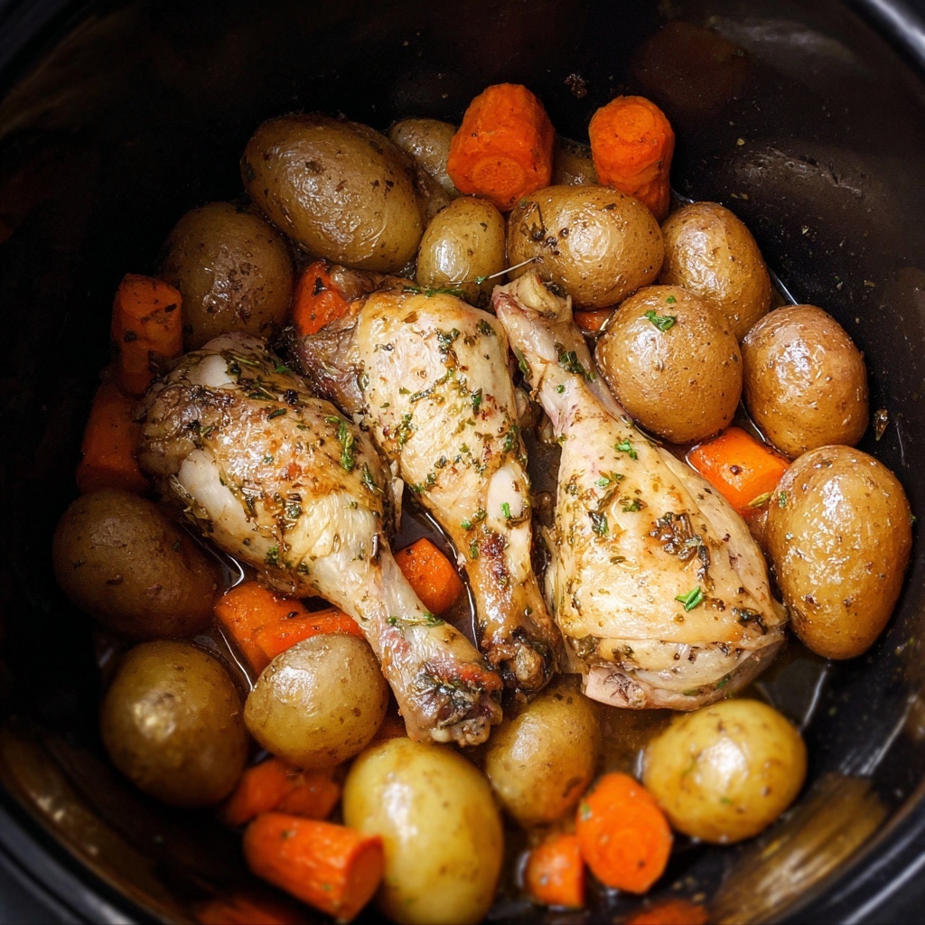 Slow Cooker Chicken Legs with Roasted Carrots and Baby Potatoes Recipe - Recipe Image