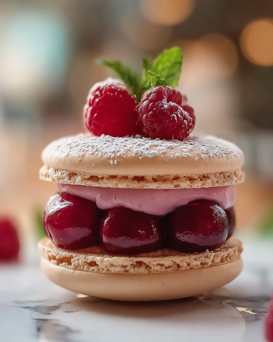 Ispahan-Inspired Macaron Cake with Fresh Lychees and Raspberries Recipe - Recipe Image