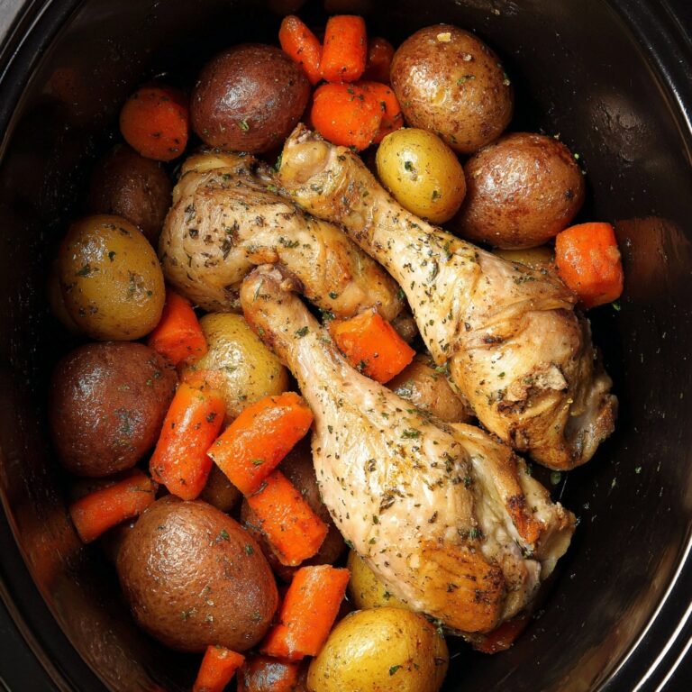 Slow Cooker Chicken Legs with Roasted Carrots and Baby Potatoes Recipe