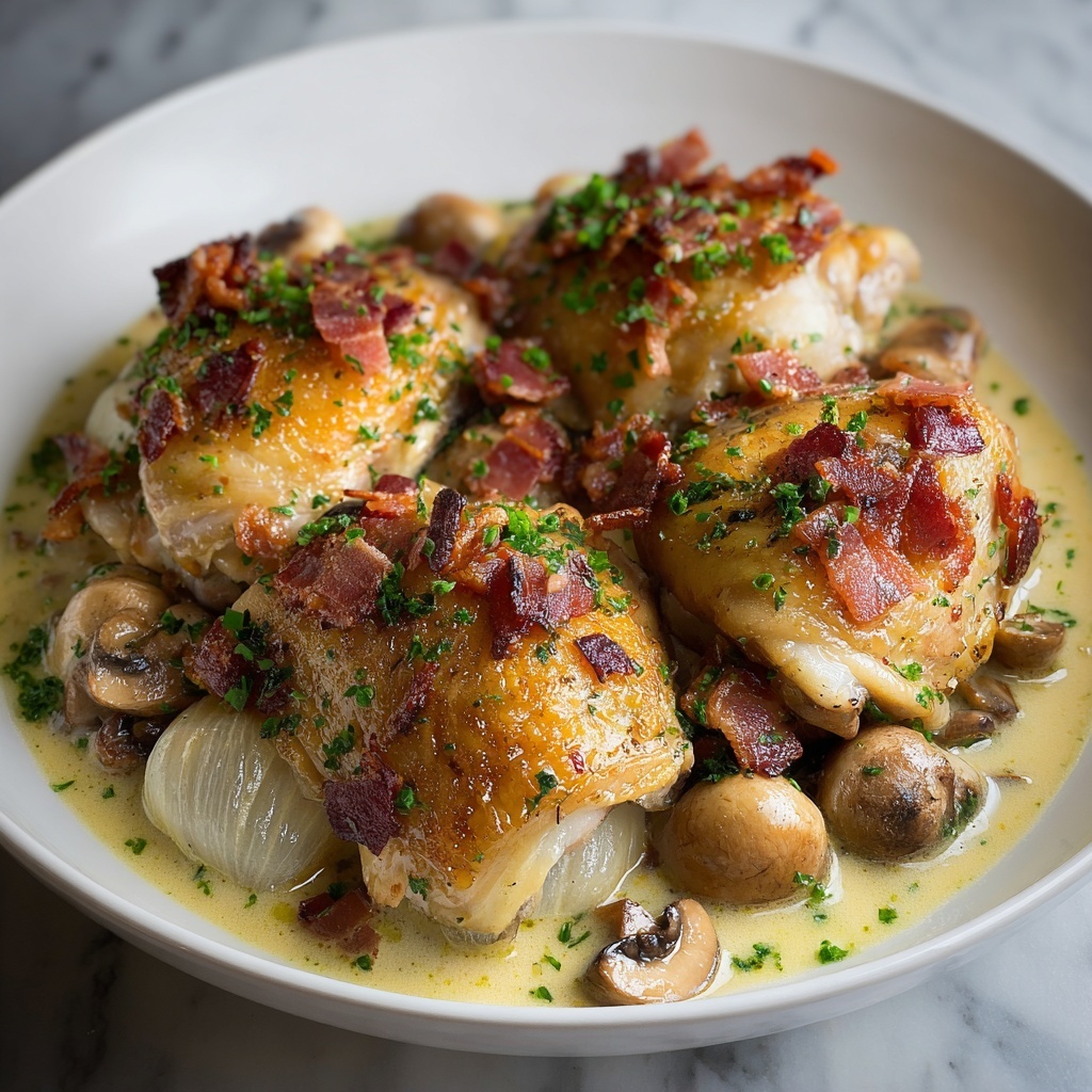 Chicken Fricassée with Shallots and Bacon Recipe - Recipe Image