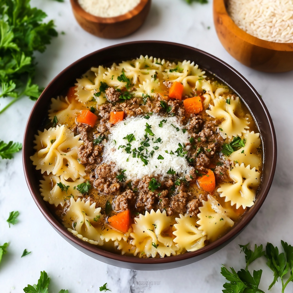 Beef and Rotini in Garlic Parmesan Sauce Recipe - Recipe Image