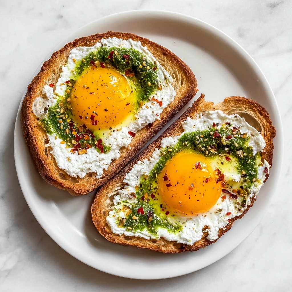 Pesto Eggs with Goat Cheese on Toast Recipe - Recipe Image