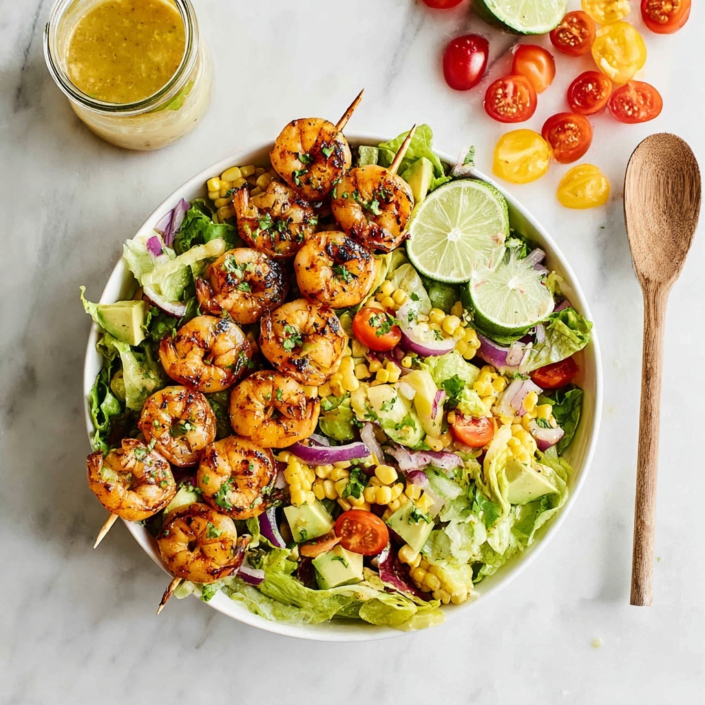 Grilled Shrimp Salad with Avocado, Corn, and Honey Lime Dressing Recipe - Recipe Image
