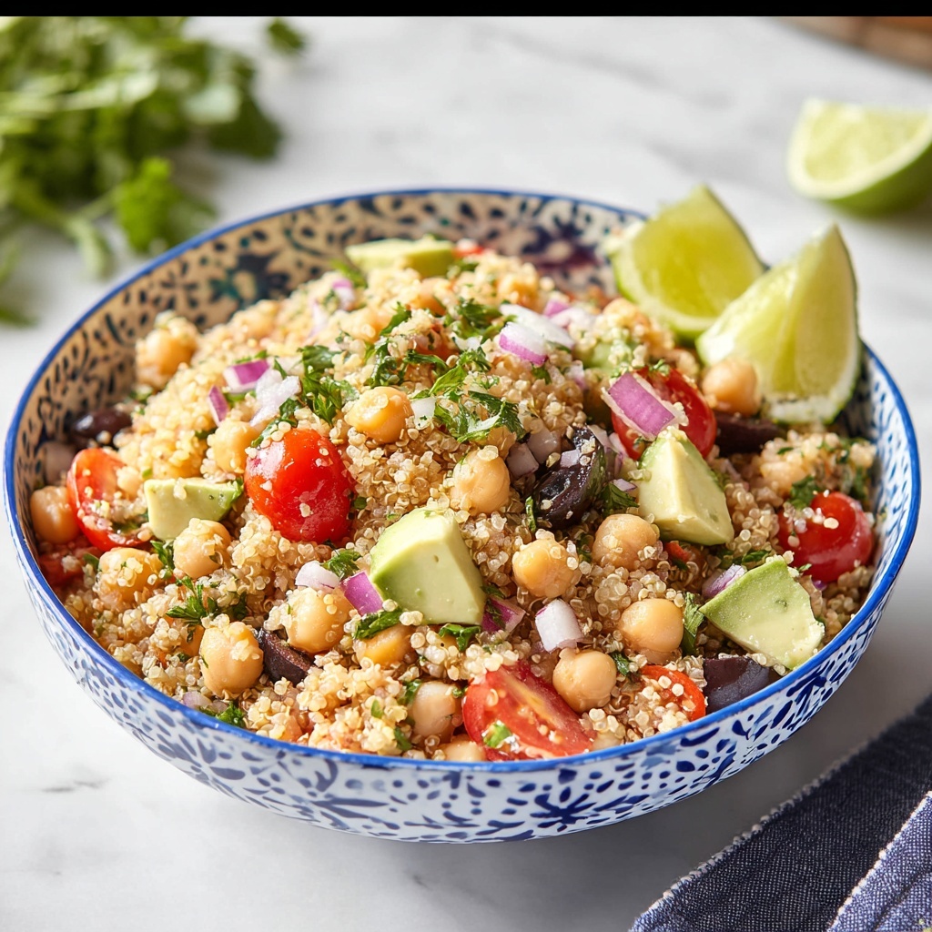 Quinoa Salad with Chickpeas, Black Beans, and Fresh Vegetables Recipe - Recipe Image