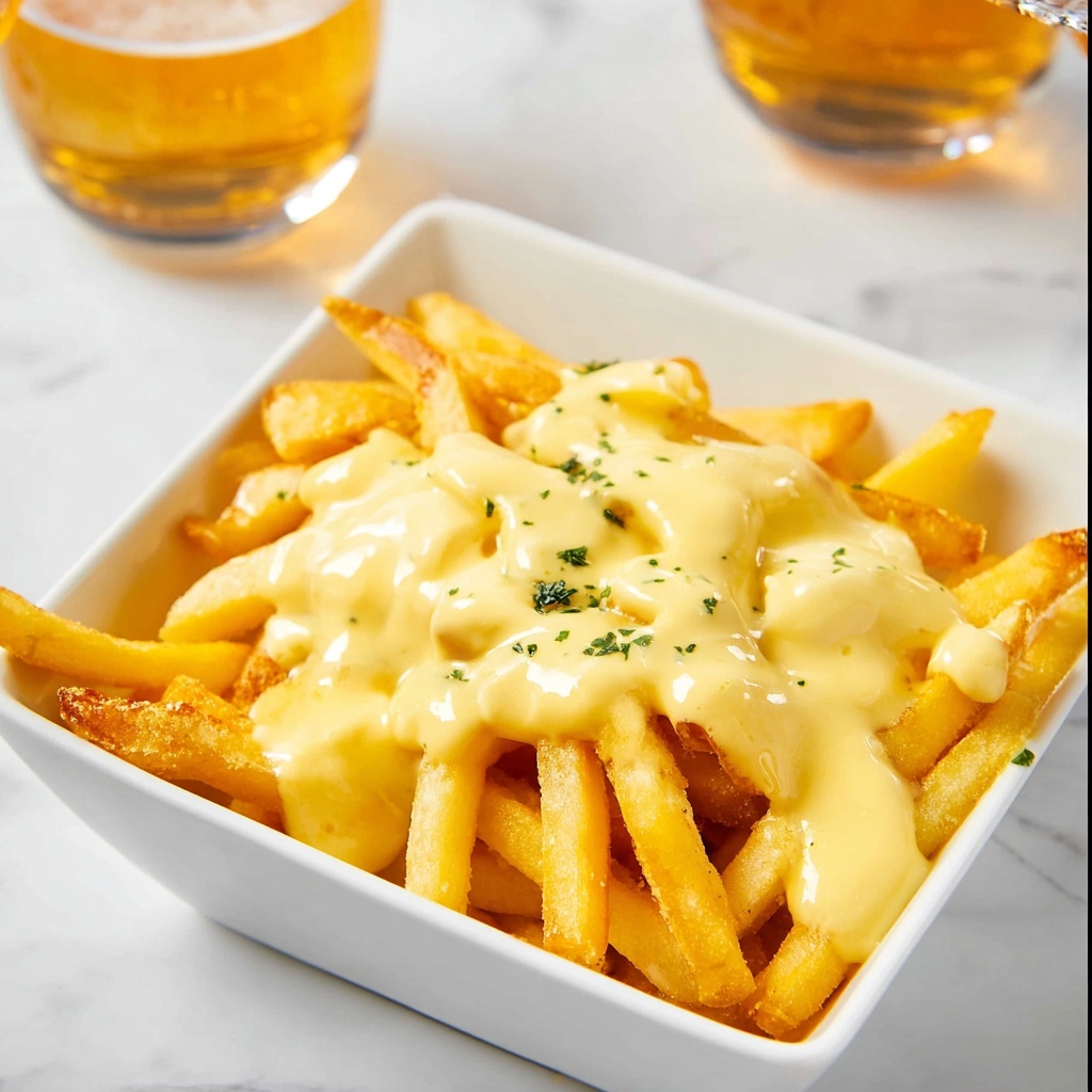 Cheese Fries with Garlic Cheese Sauce and Toppings Recipe - Recipe Image