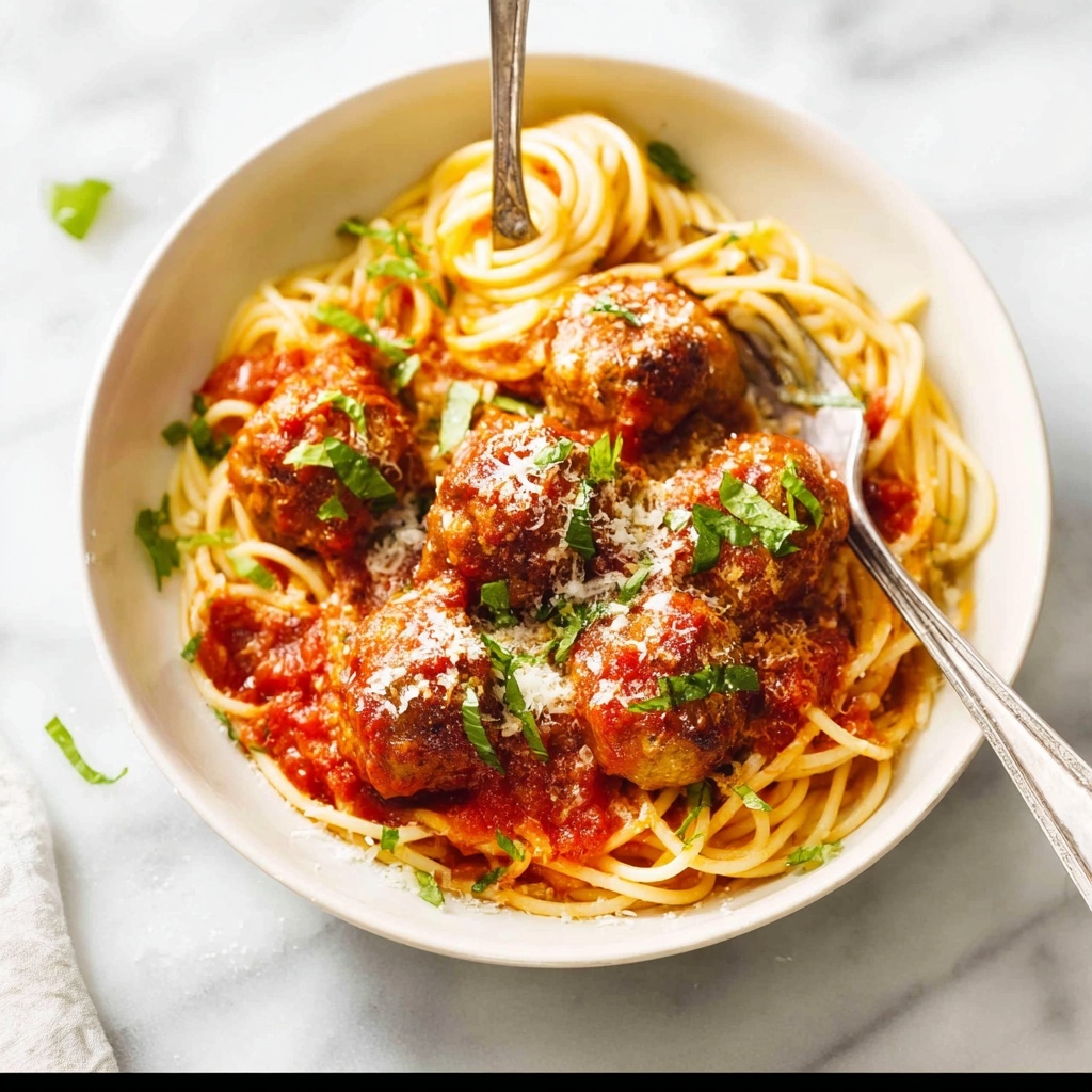 Baked Chicken Meatballs with Spaghetti in Tomato Sauce Recipe - Recipe Image