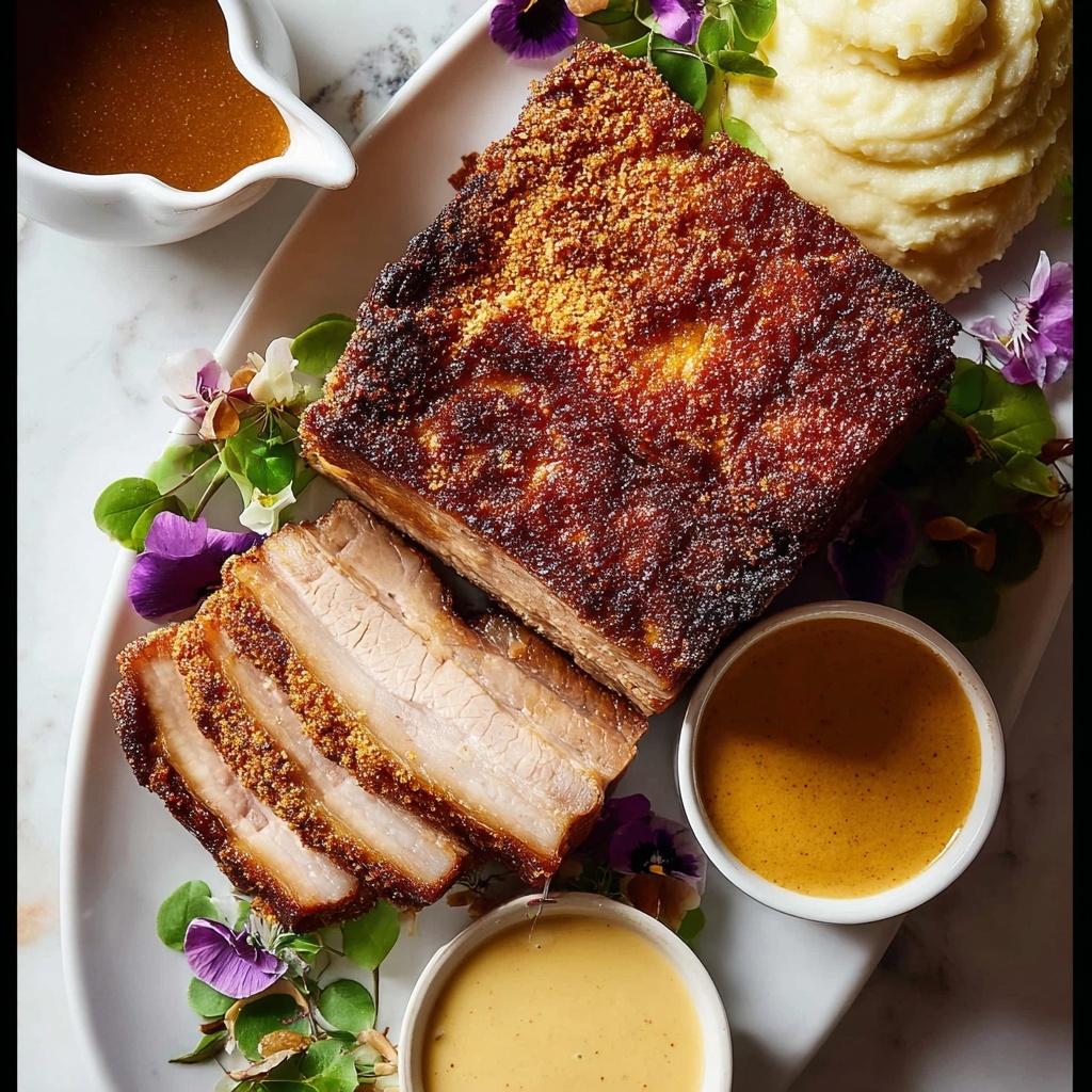 Slow-Roasted Crispy Pork Belly with Apple Sauce and Vermouth Jus Recipe - Recipe Image