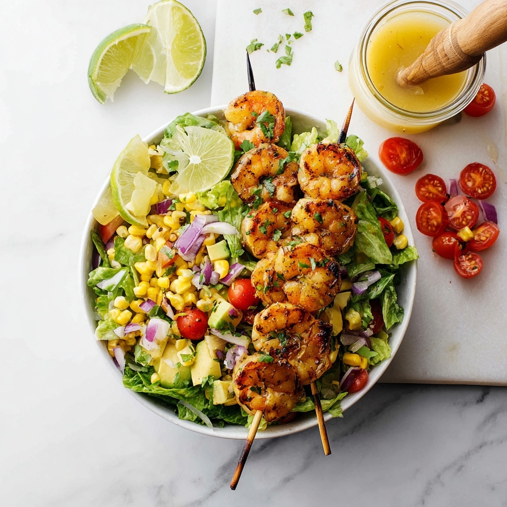 Grilled Shrimp Salad with Avocado, Corn, and Honey Lime Dressing Recipe - Recipe Image