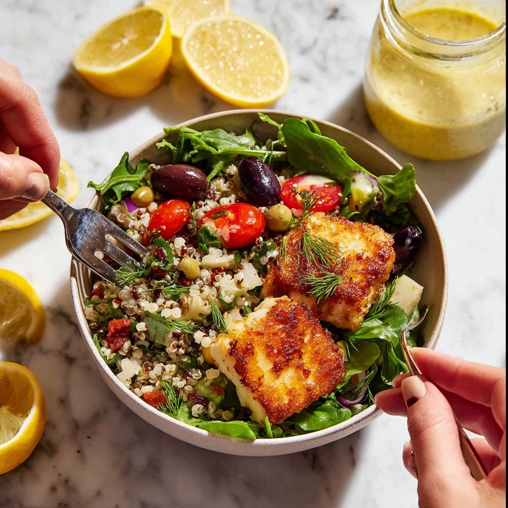 Mediterranean Brown Rice Salad with Crispy Halloumi Recipe - Recipe Image