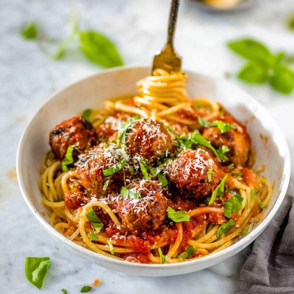 Baked Chicken Meatballs with Spaghetti in Tomato Sauce Recipe - Recipe Image
