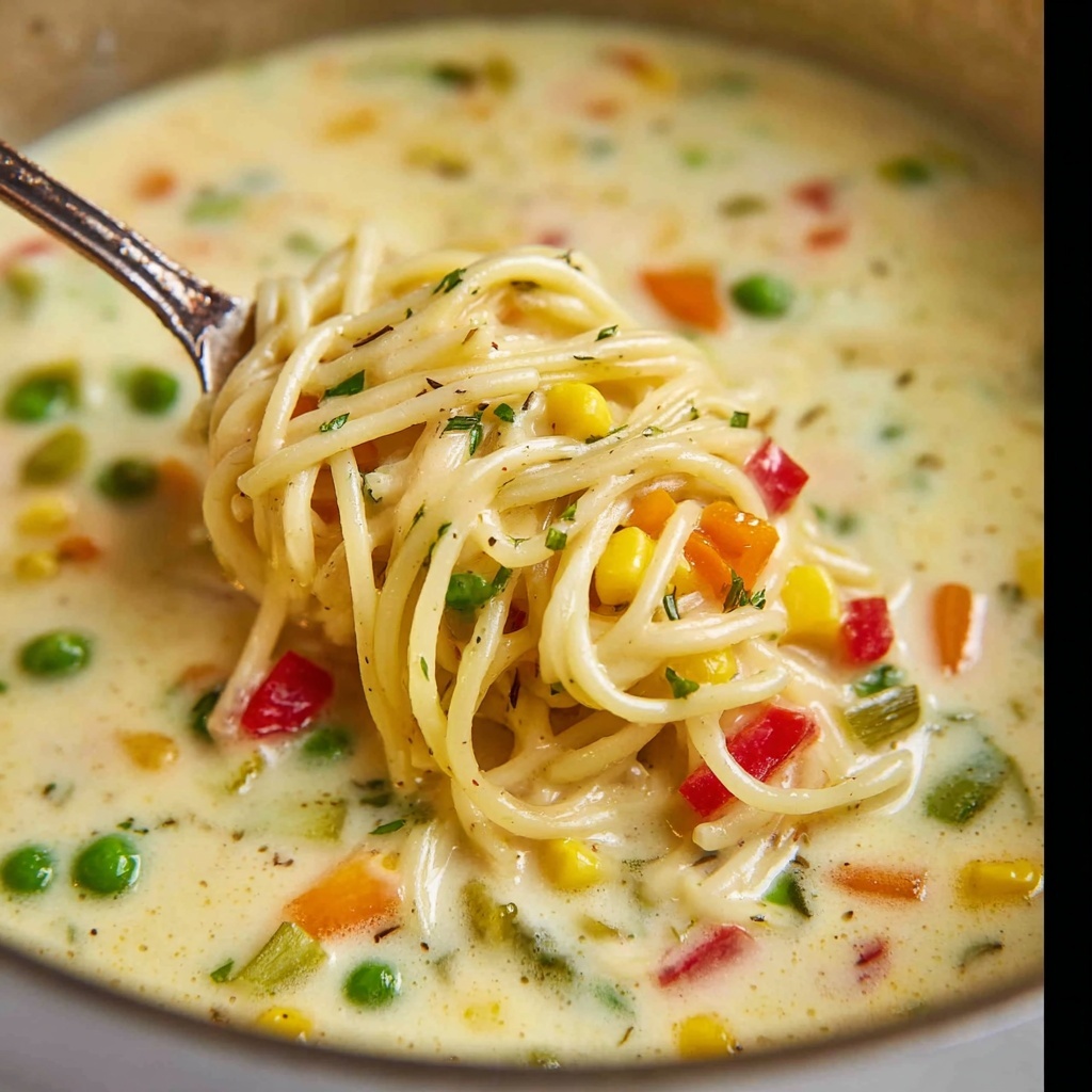 Creamy Vegetable Soup with Noodles (No Cream!) Recipe - Recipe Image