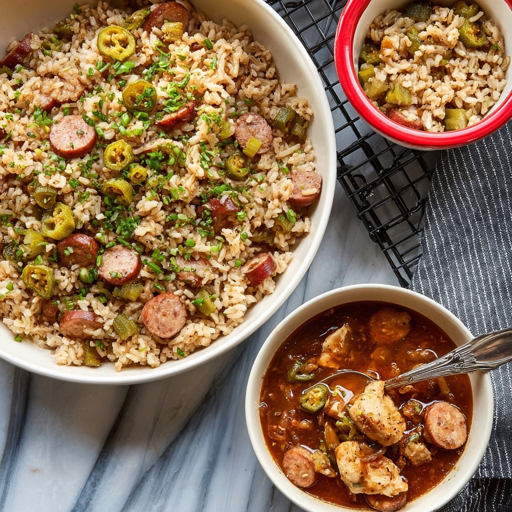 Chicken and Sausage Gumbo with Okra Pilaf Recipe - Recipe Image